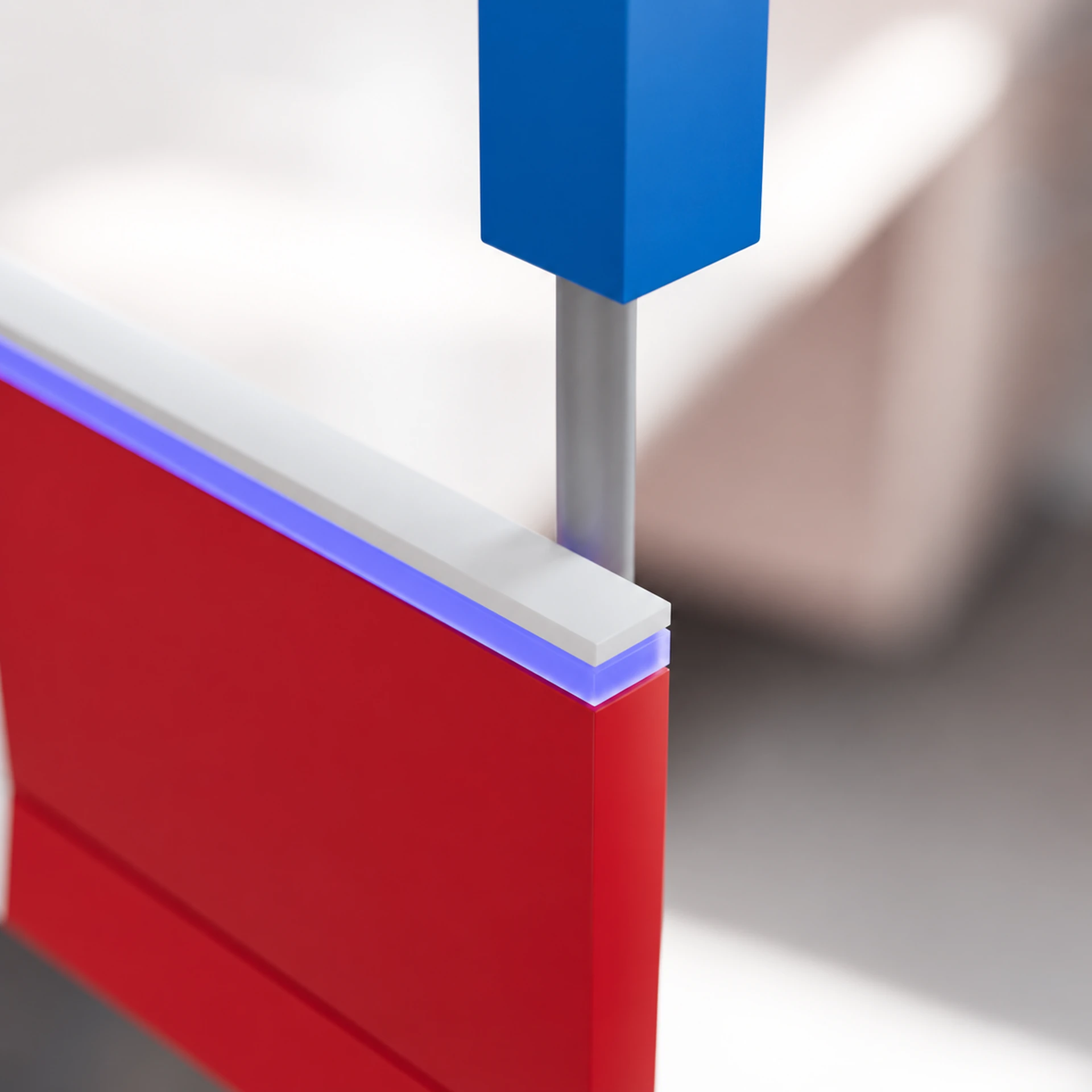 Work-in-Progress-Render des digitalen REWE Service Points, Gesamtansichten und Details — 2